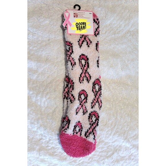 OOOH YEAH! Accessories - Breast Cancer Awareness Survivor Socks Pink Ribbon Fuzzy Cozy Women 5-9